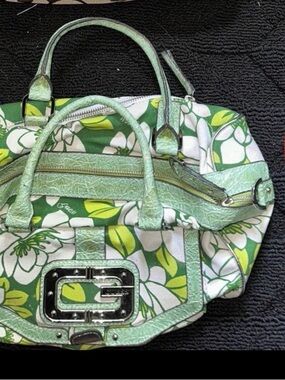 Green Floral Tote Bag with Metallic Accents